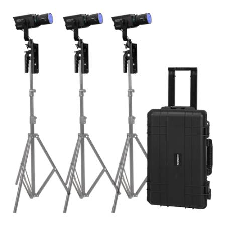 NanLite 12-2041 3KIT-BA-PT - zestaw, 3 lampy Forza 60C RGBLAC, 3 uchwyty na baterie, 3 modyfikatory światła, walizka na